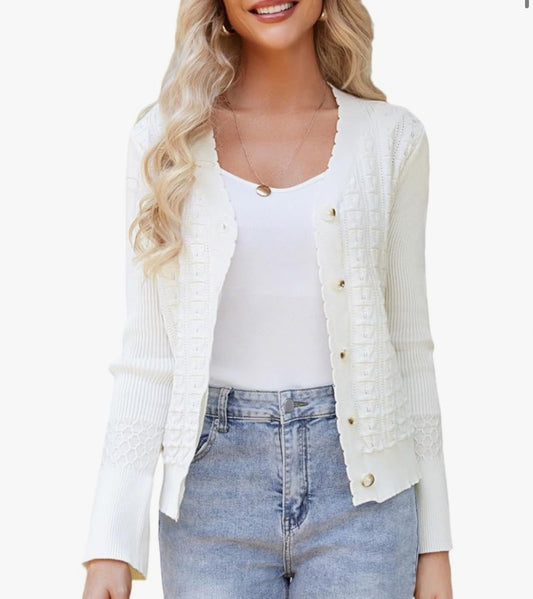 Grace Karin New White Cardigan (M)