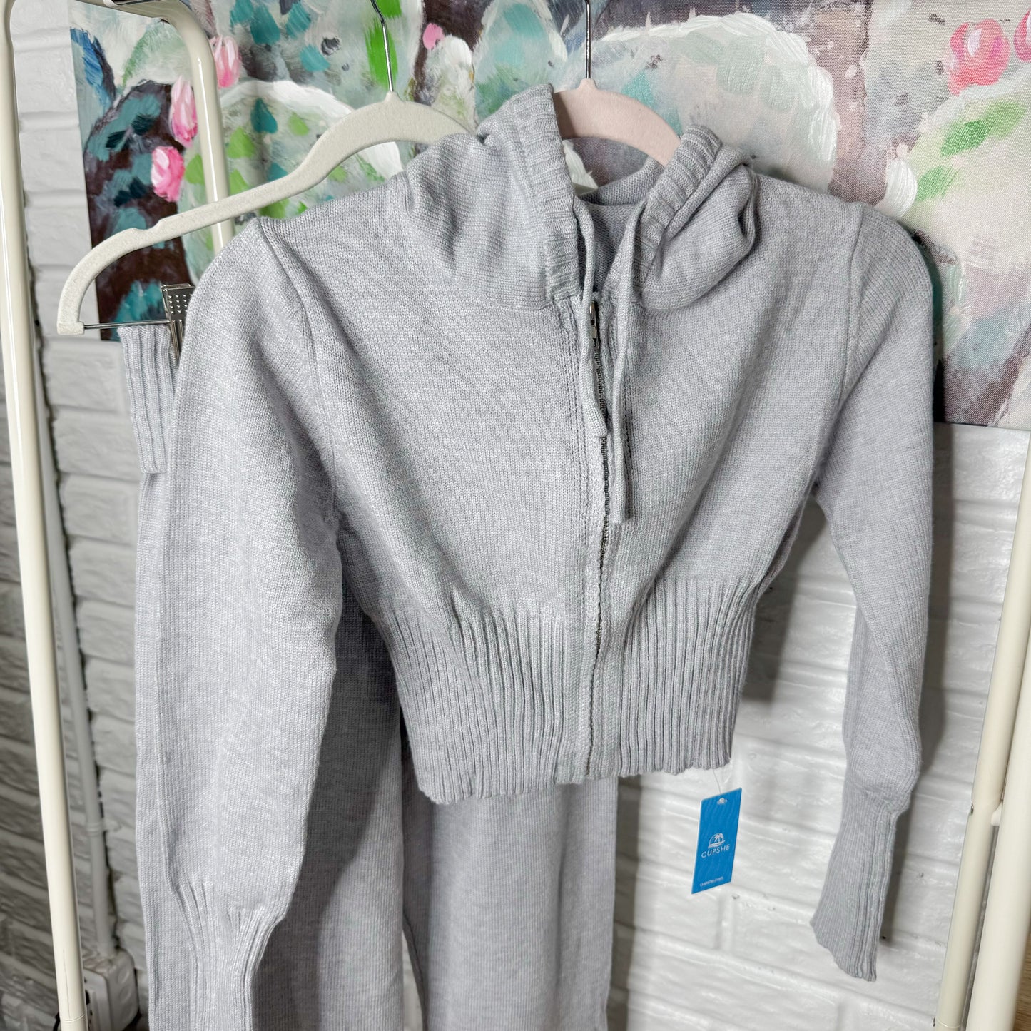 Cupshe New Grey Sweater & Flare Pant Set (M)