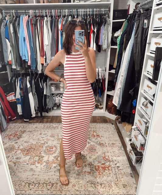 Universal Threads Red Striped Ribbed Dress (M)