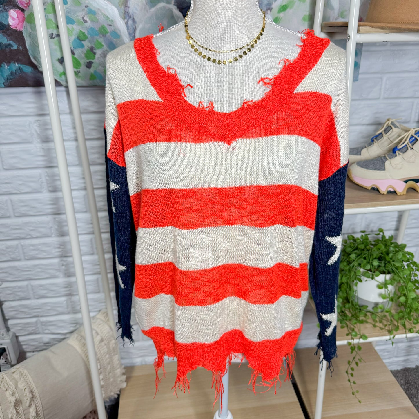 Main Strip Knit American Flag Sweater (S)