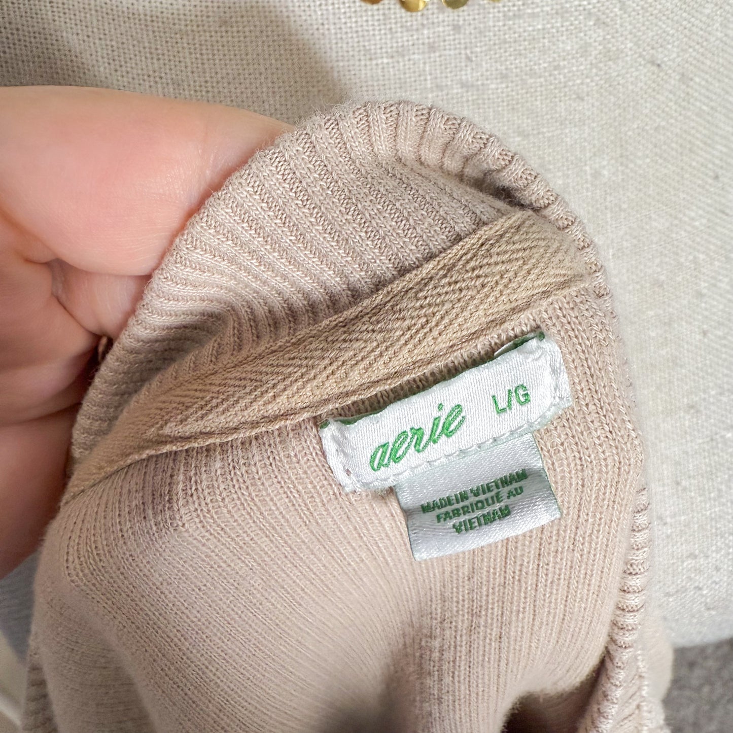 Aerie Cream Ribbed Knit Oversized Sweater (L)