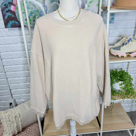 Aerie Cream Ribbed Knit Oversized Sweater (L)