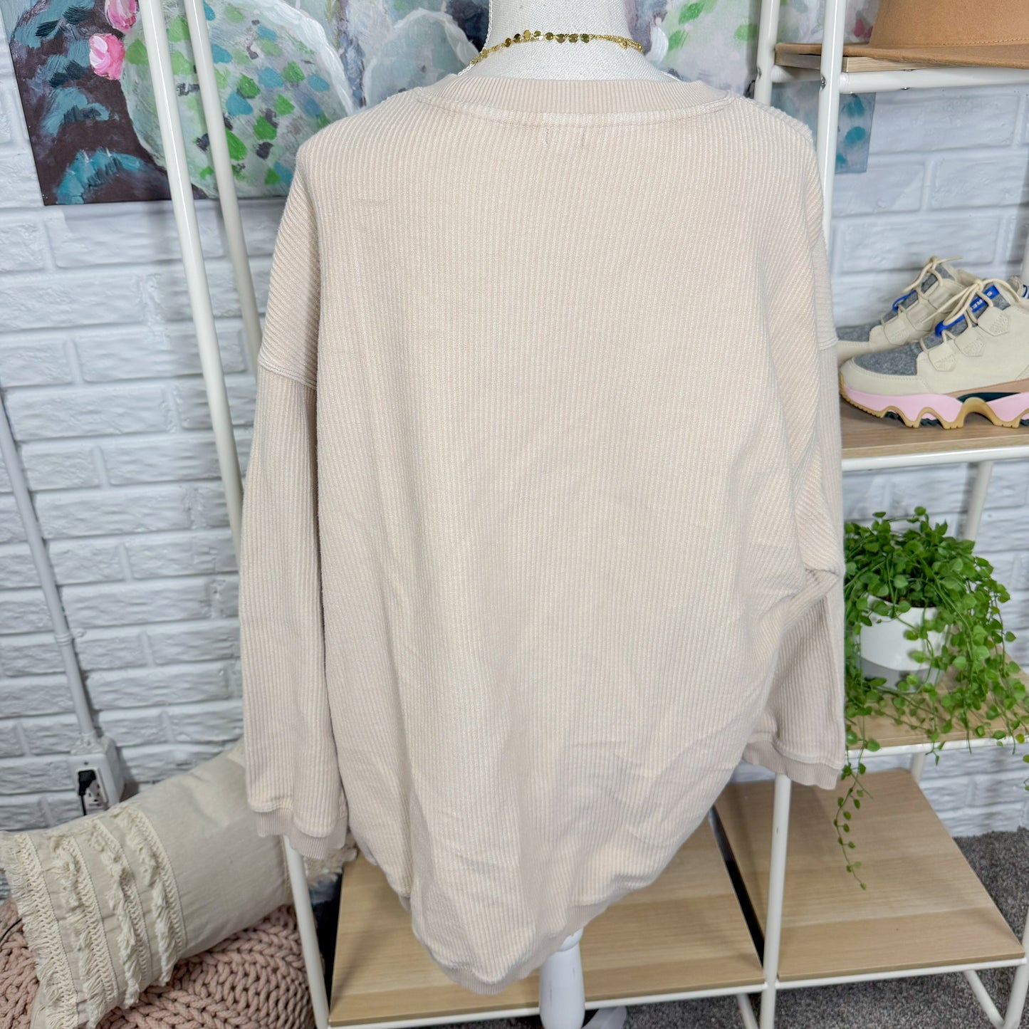 Aerie Cream Ribbed Knit Oversized Sweater (L)