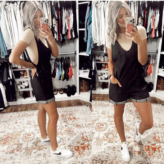 Glamaker Black Denim Short Overalls (12)