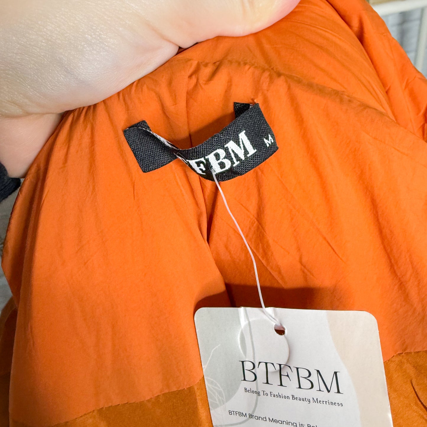 BTFBM New Orange Long Puffer Hooded Vest (M)