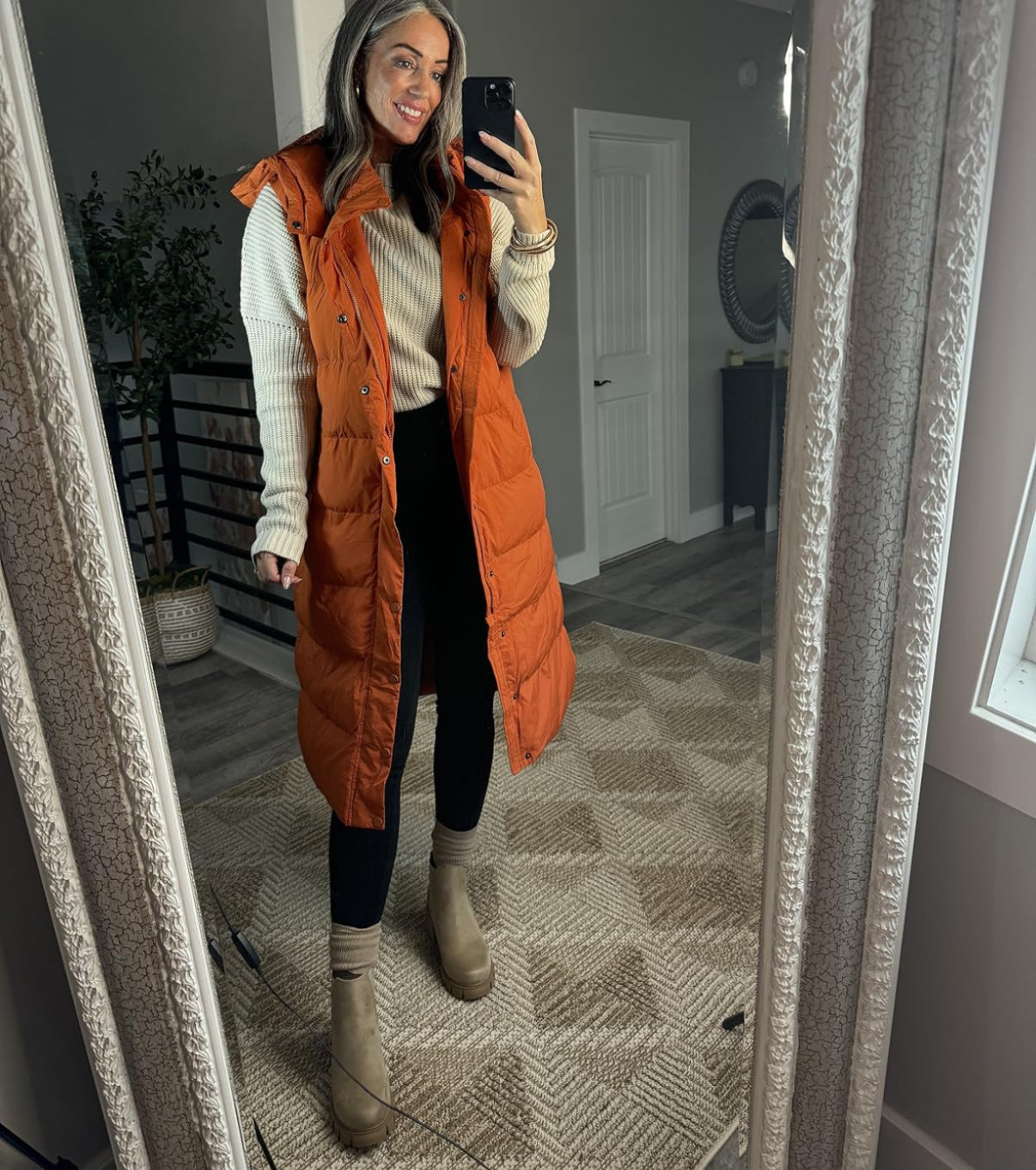 BTFBM New Orange Long Puffer Hooded Vest (M)