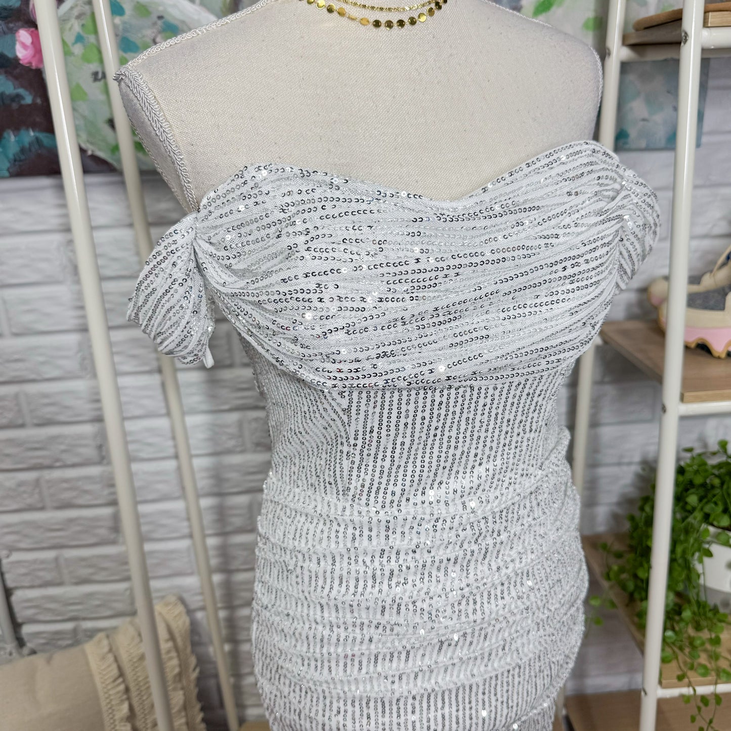 New Silver Sequin Off Shoulder Dress (6)