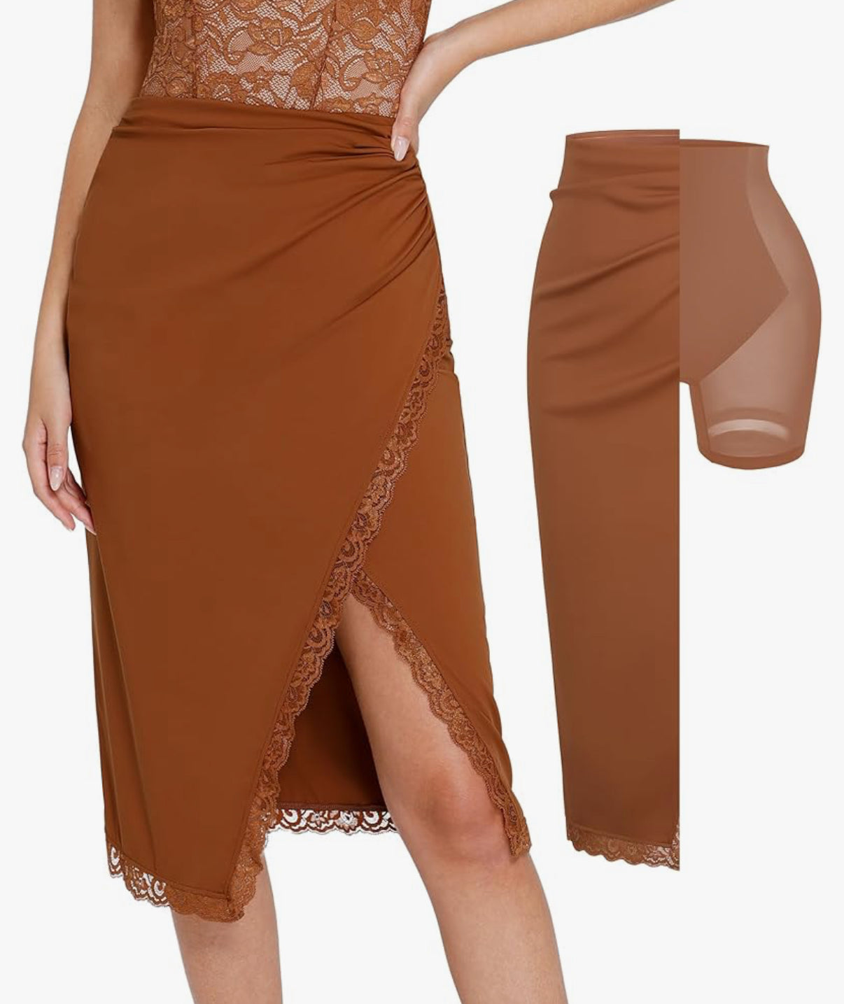 Popilush New Brown Shapewear Midi Skirt (M)