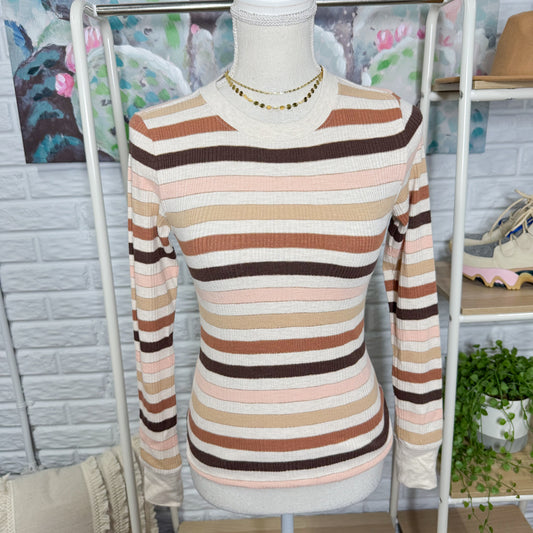 Aerie Essential Crewneck Layering Long Sleeve Striped T-Shirt (XS)