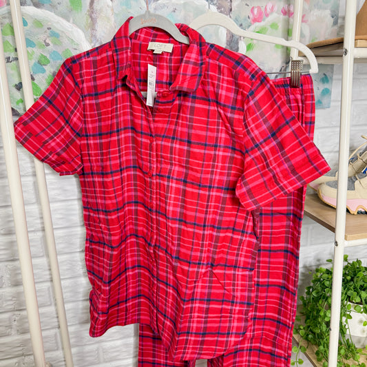 LOFT New Red/Pink Plaid Pajama Set (S)