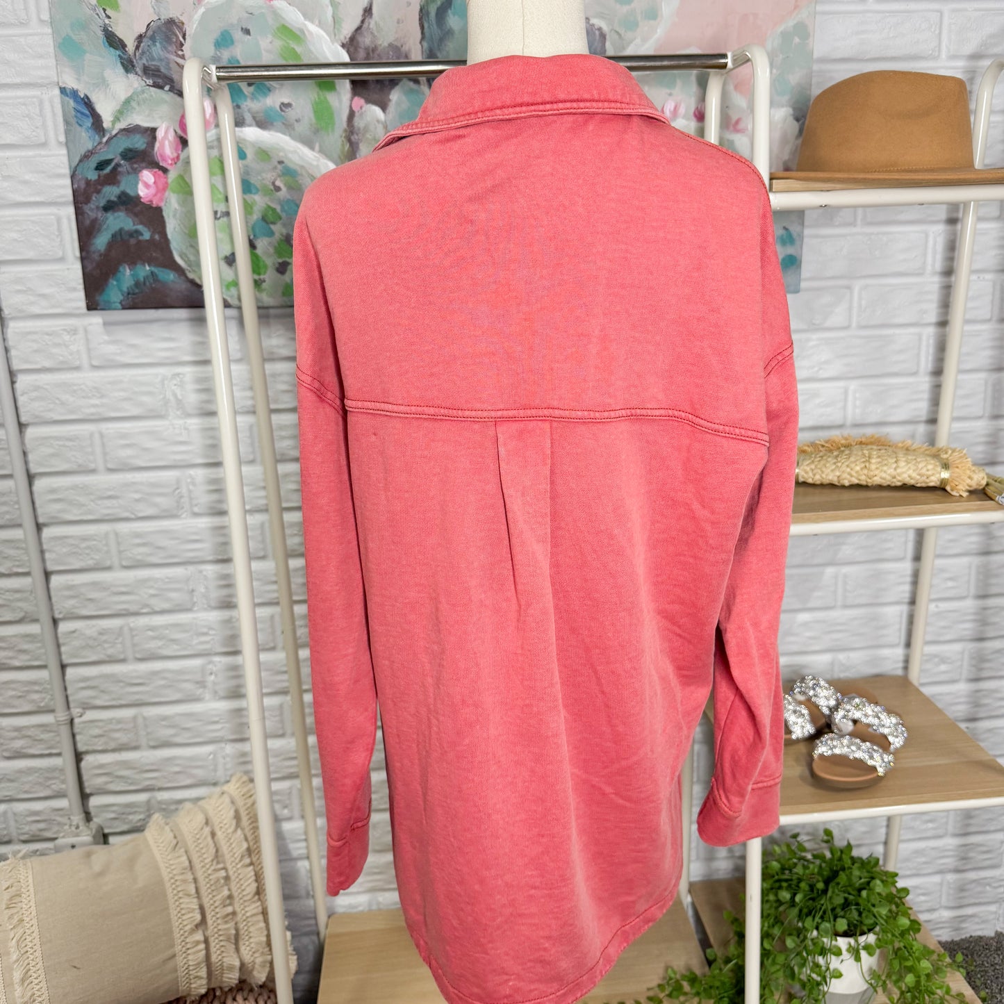 Maurice’s Mineral Red Washed Knit Denim Shacket (XS)