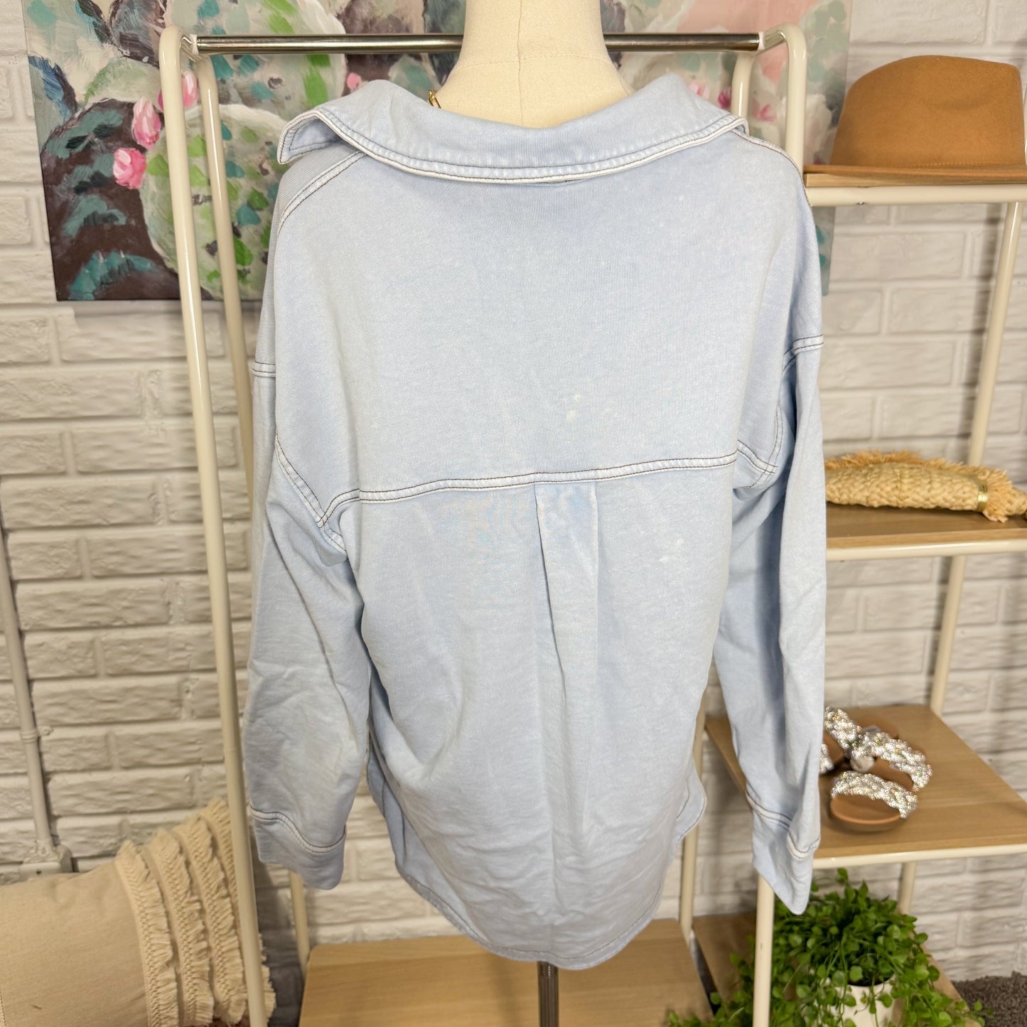 Maurice’s Denim Blue Washed Knit Denim Shacket (S)