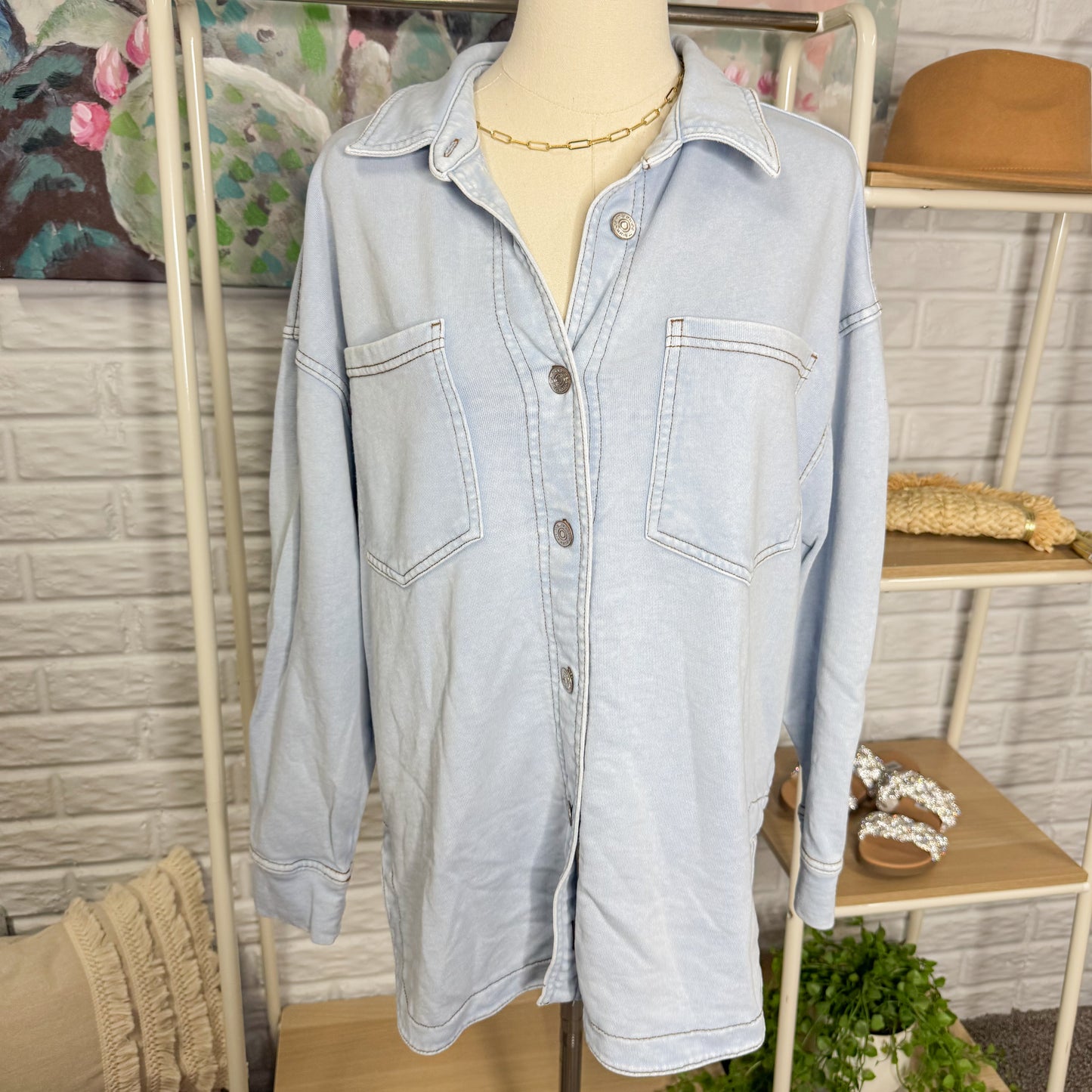 Maurice’s Denim Blue Washed Knit Denim Shacket (S)