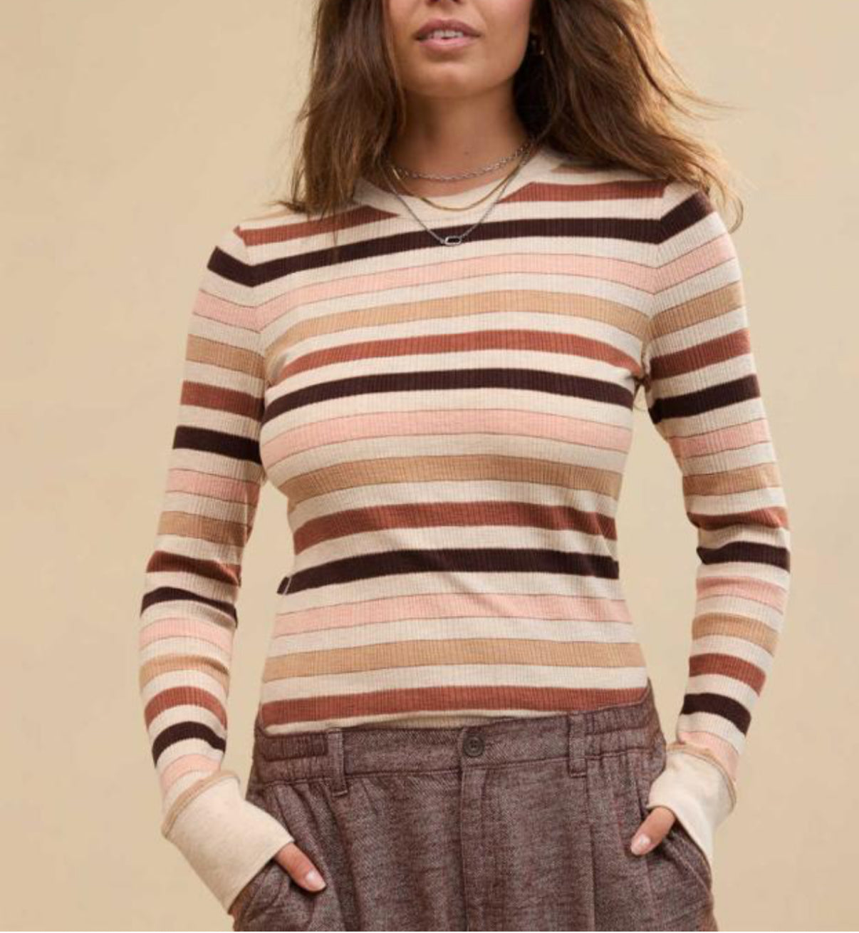 Aerie Essential Crewneck Layering Long Sleeve Striped T-Shirt (XS)