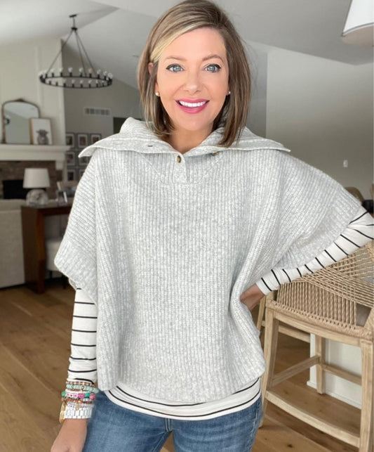 LOFT New Grey Knit Turtleneck Poncho (XS/S)