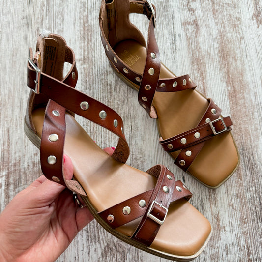 Time & Tru Cognac Studded Gladiator Sandal (8.5)