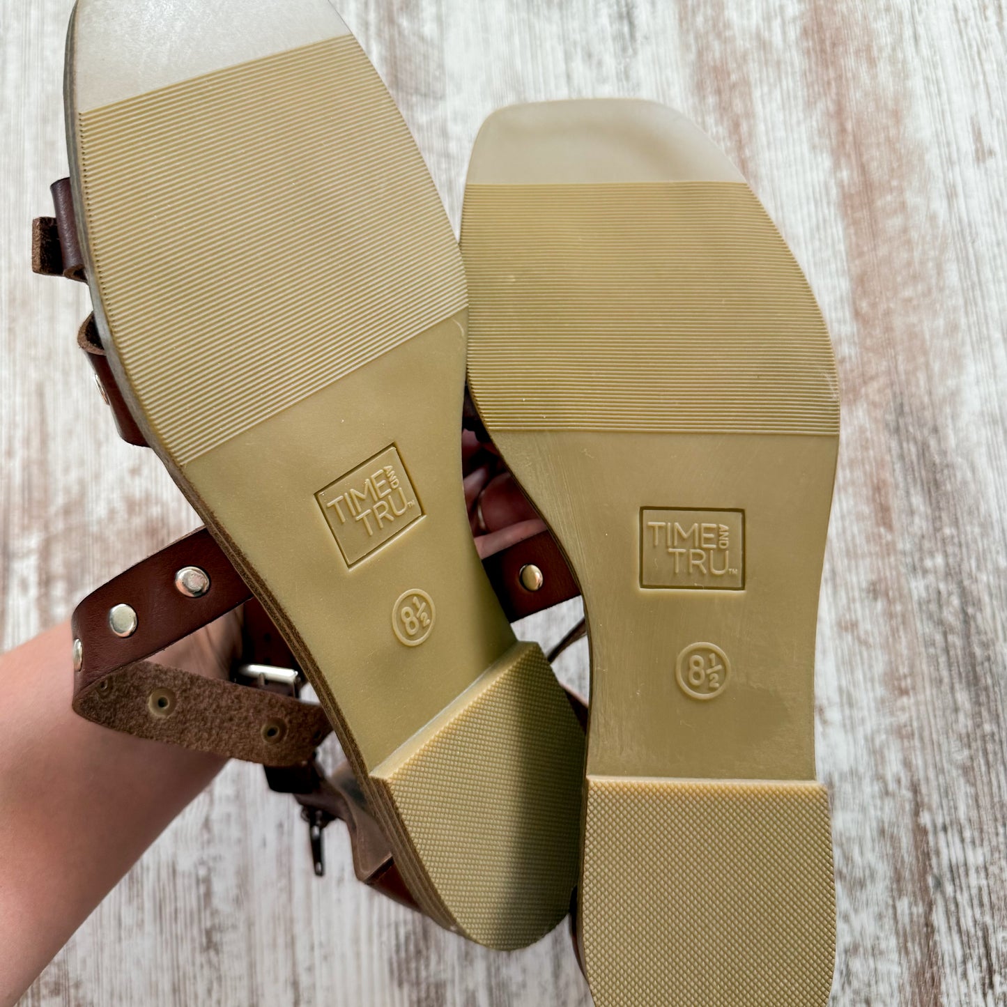 Time & Tru Cognac Studded Gladiator Sandal (8.5)