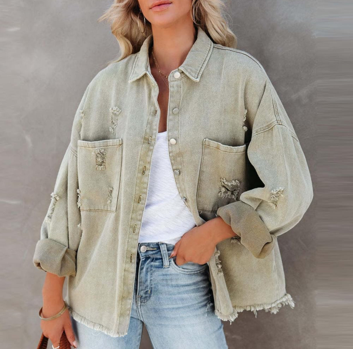 VICI POL Distressed Denim Jacket (M)