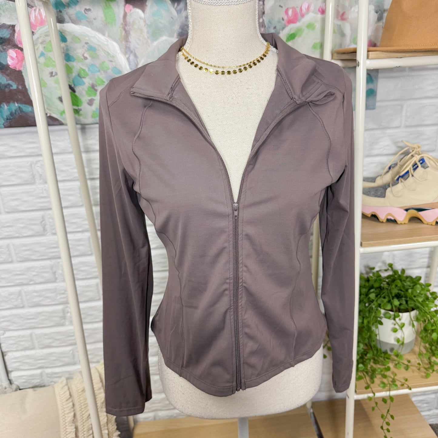 Qinsen New Brown Full Zip Athletic Jacket (L)