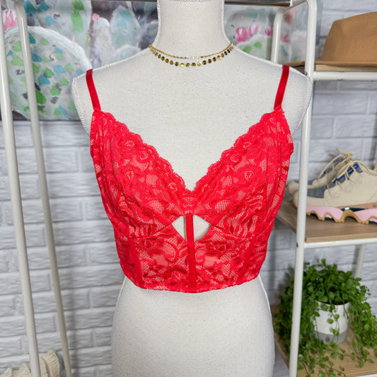 Popilush New Red Deep V Bustier Corset Bralette (M)