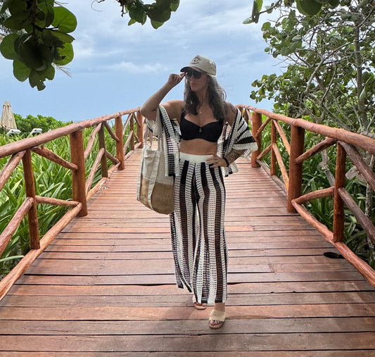 Black/White Mesh Striped Coverup Set (M)