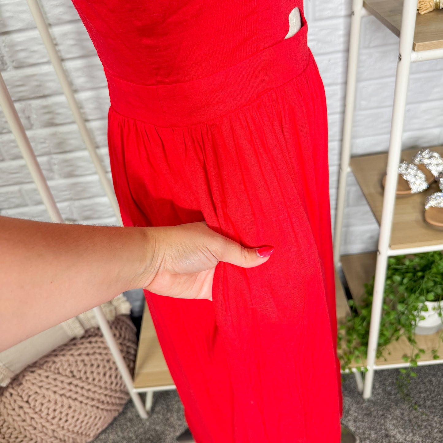 VICI New Eleanor A-Line Front Cutout Maxi Dress in Red (Small)