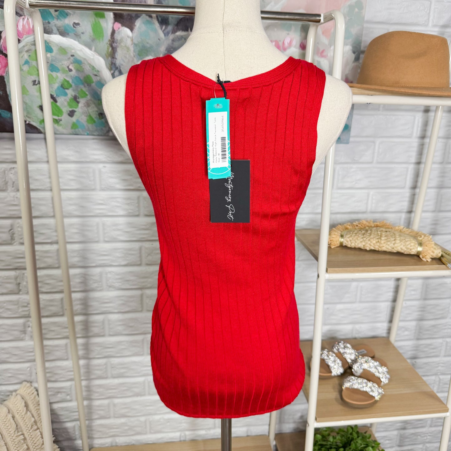 Montgomery Post New Red Ribbed Sleeveless Top (M)