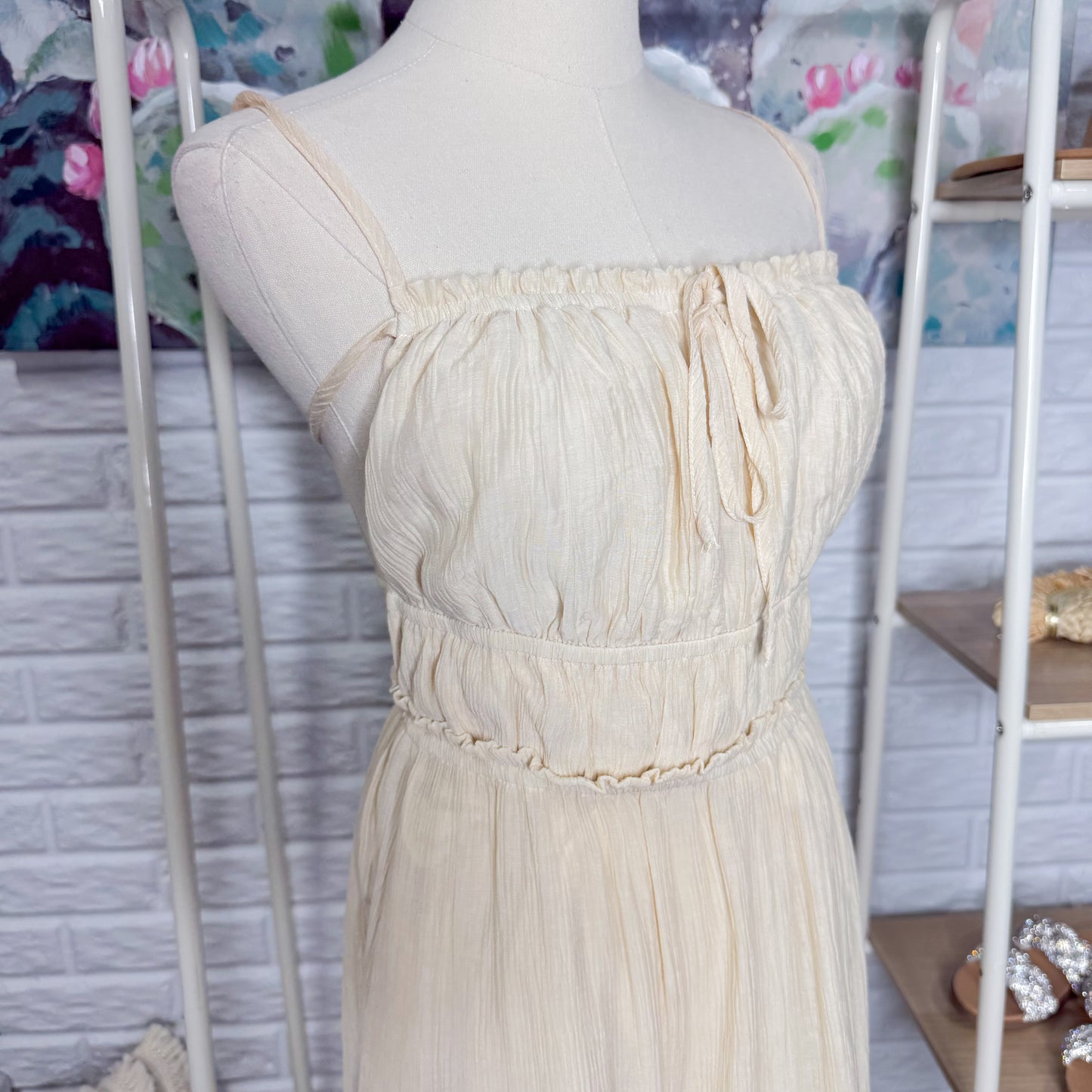 Wenrine Cream Backless Beach Dress (M)