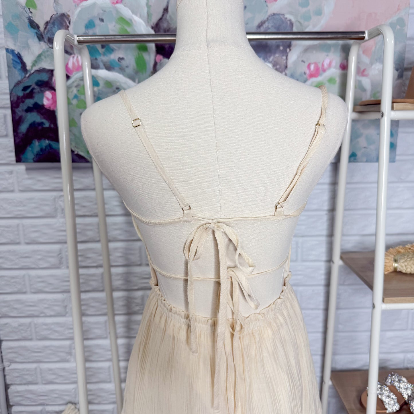 Wenrine Cream Backless Beach Dress (M)