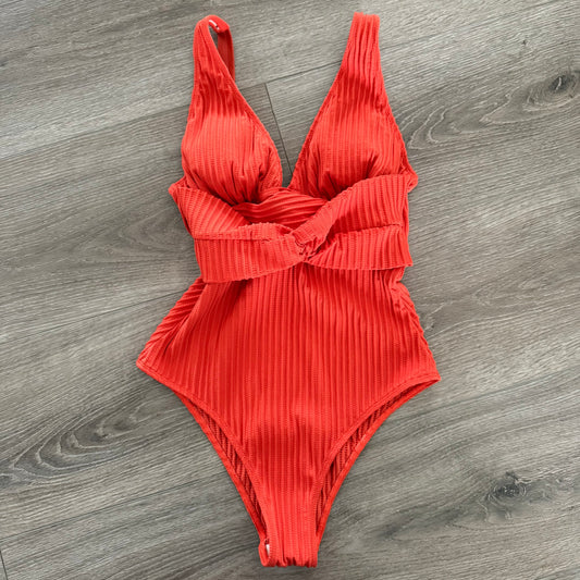 Cupshe Orange Ribbed One Piece Swimsuit (M)