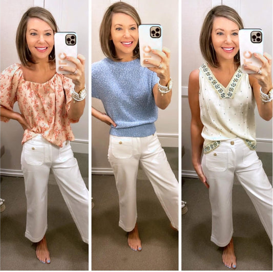 LOFT New Palmer Wide Leg Crop Pants White (00P)