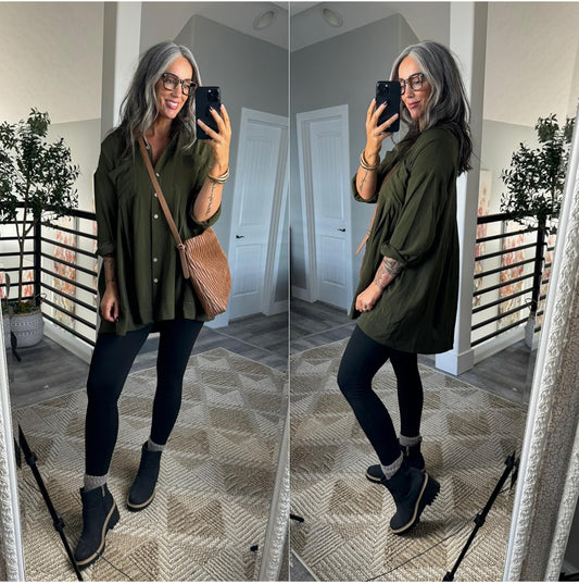 BTFBM Oversized Long Sleeve Green Shirt Dress (S)