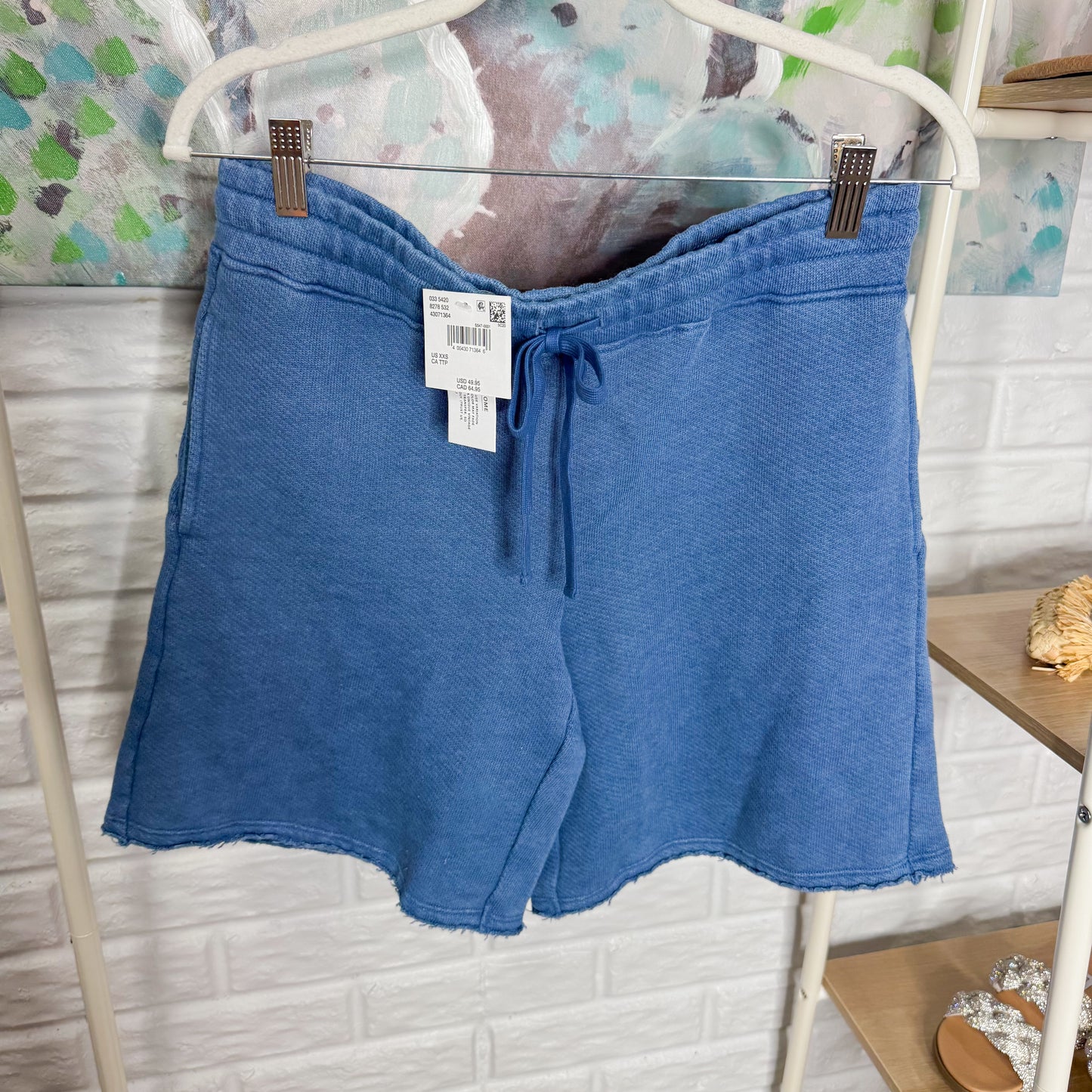 American Eagle Blue Saltwash Double V-Neck Sweatshirt + Shorts (XS/XXS)