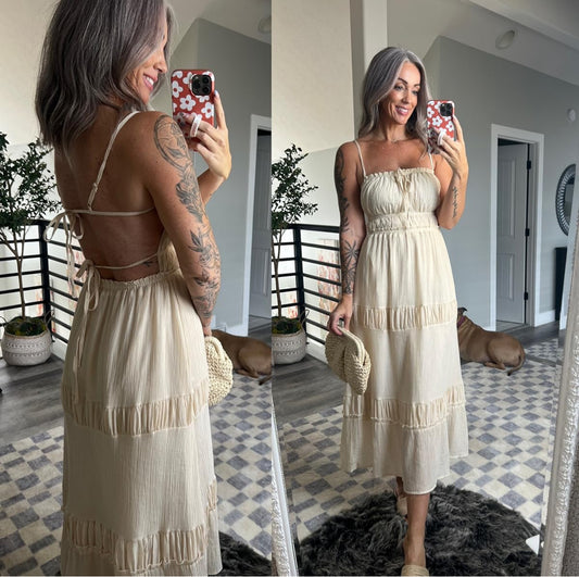Wenrine Cream Backless Beach Dress (M)