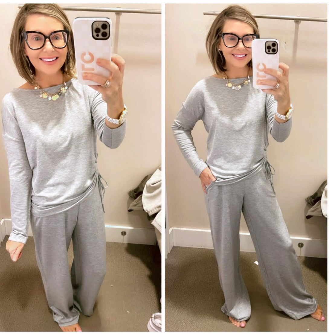 Lou & Grey SignatureSoft Wide Leg Pants & Cinched Shirt Set (XS)