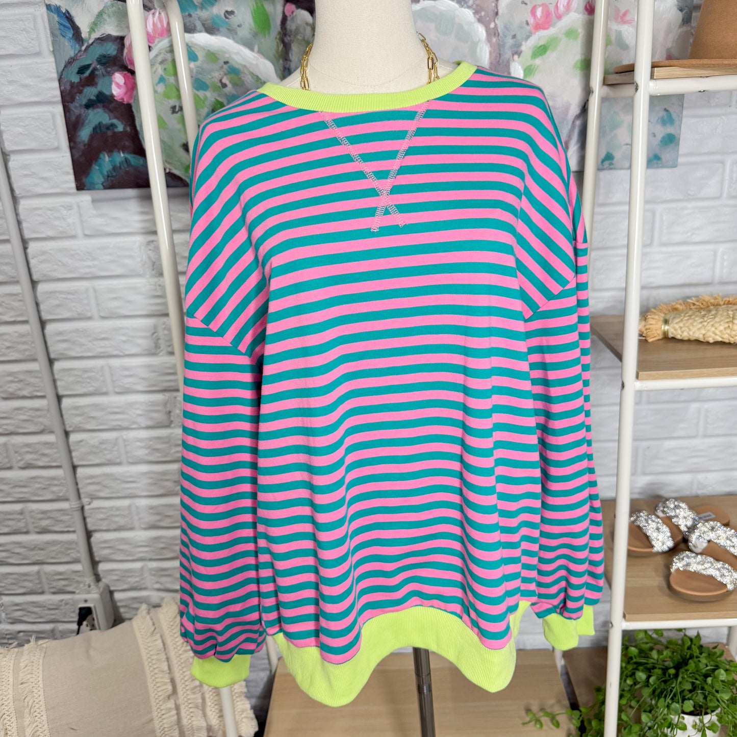Fisoew Striped Oversized Pullover Blue/Pink (S)