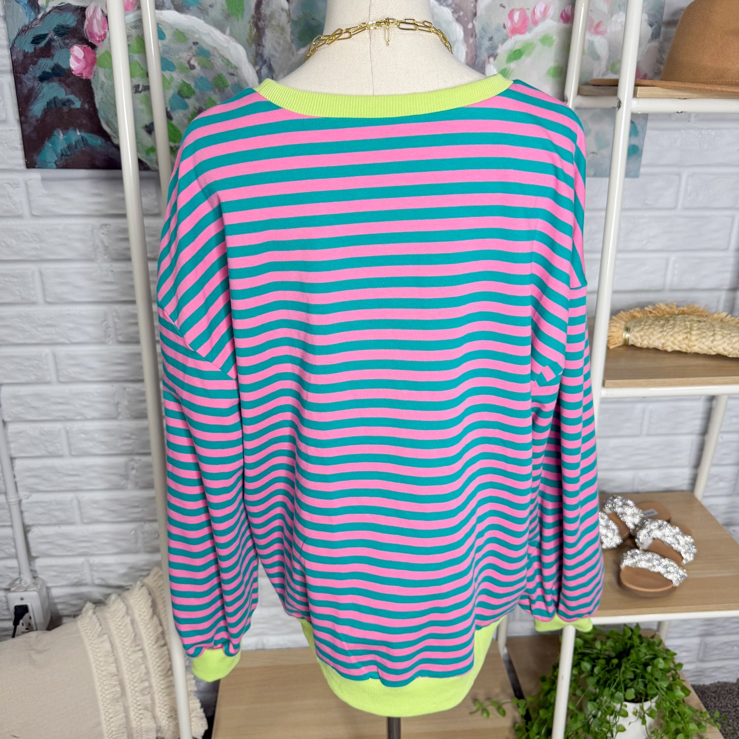 Fisoew Striped Oversized Pullover Blue/Pink (S)