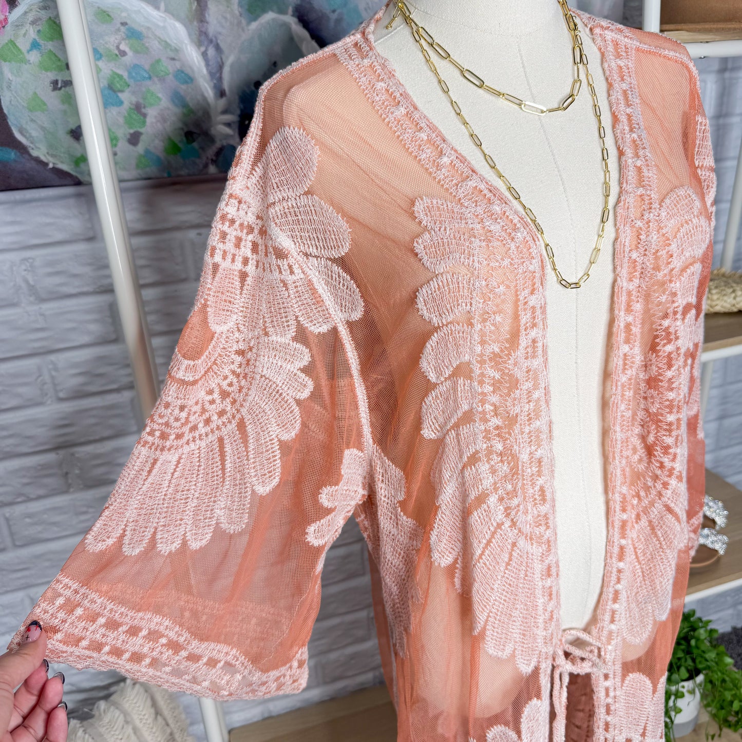 Cupshe Lace Kimono Coverup (OS)