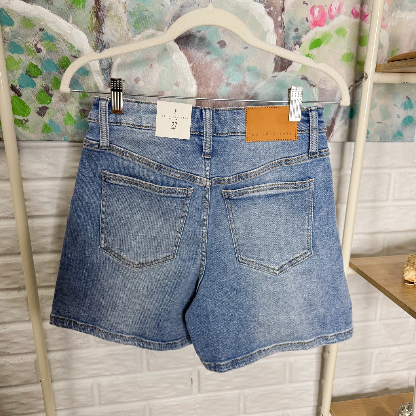 American Tall New Indigo High Rise Denim Shorts (27 tall)