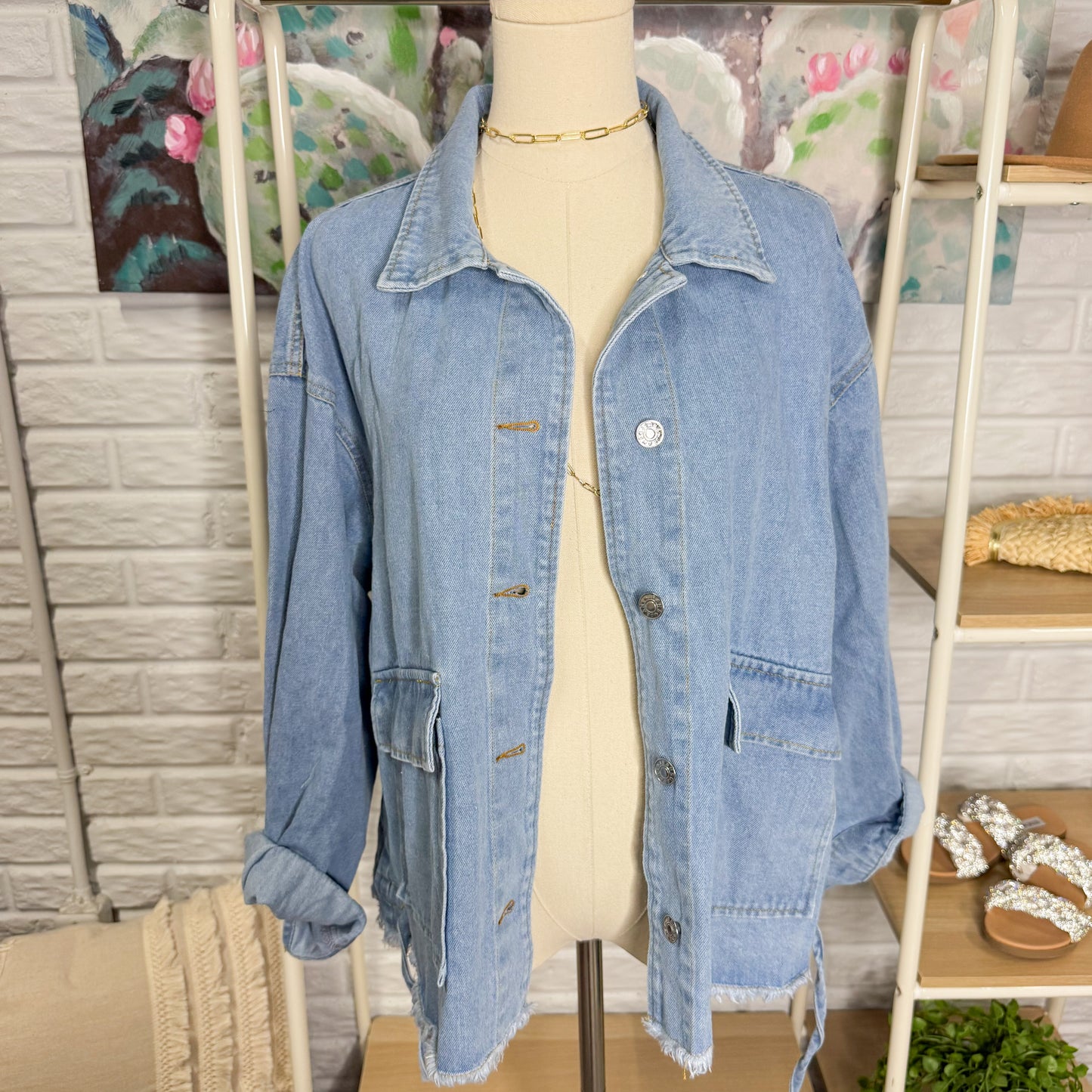 Glamaker Crop Casual Jean Jacket (M)