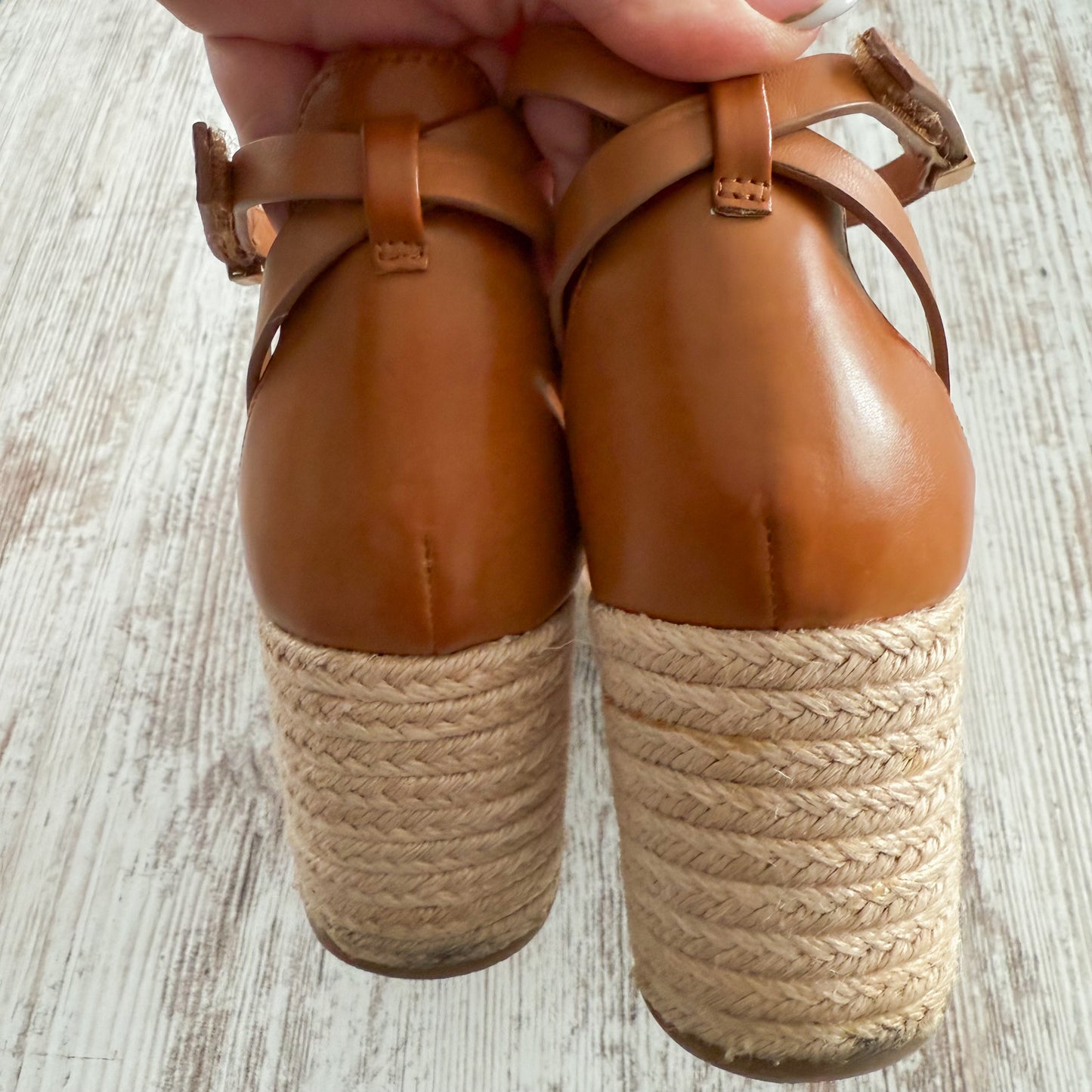 FRANCO SARTO Brown Studded Pana Round Toe Wedge Espadrille Sandal 6.5