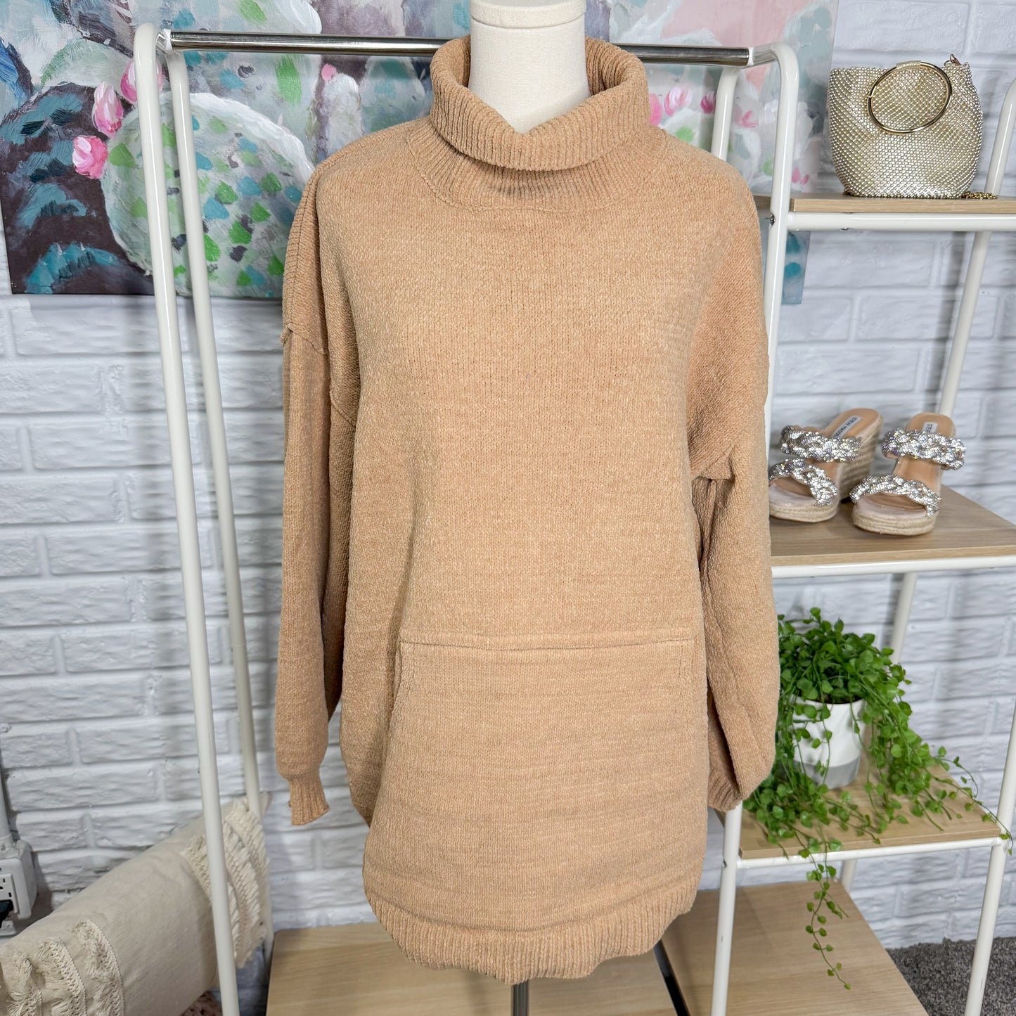 Tan Turtleneck Sweater Tunic (M)