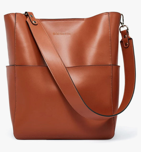 Bostanten NEW Brown Leather Designer Tote Bucket Bag