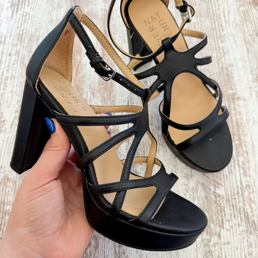 Naturalizer Womens Neona Black Faux Leather Heel Strappy Platform Sandals (6)
