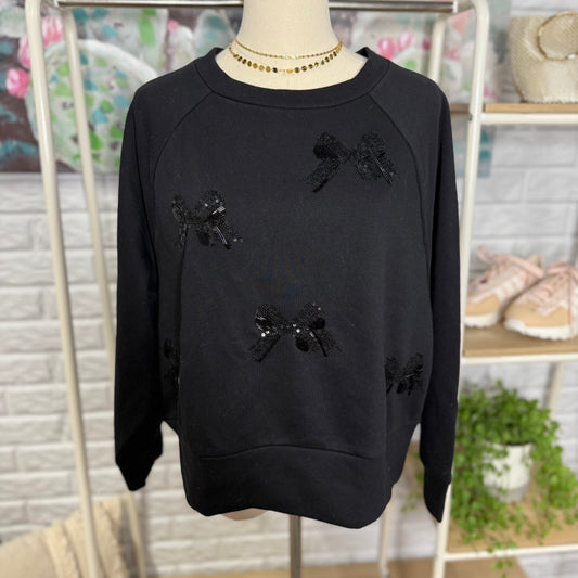 LOFT New Black Sequin Bow Sweater (XS)