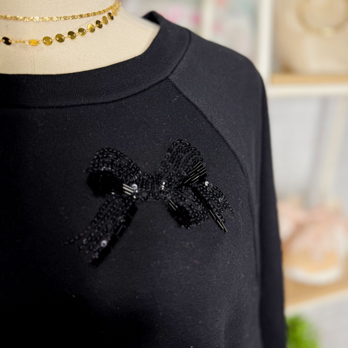 LOFT New Black Sequin Bow Sweater (XS)