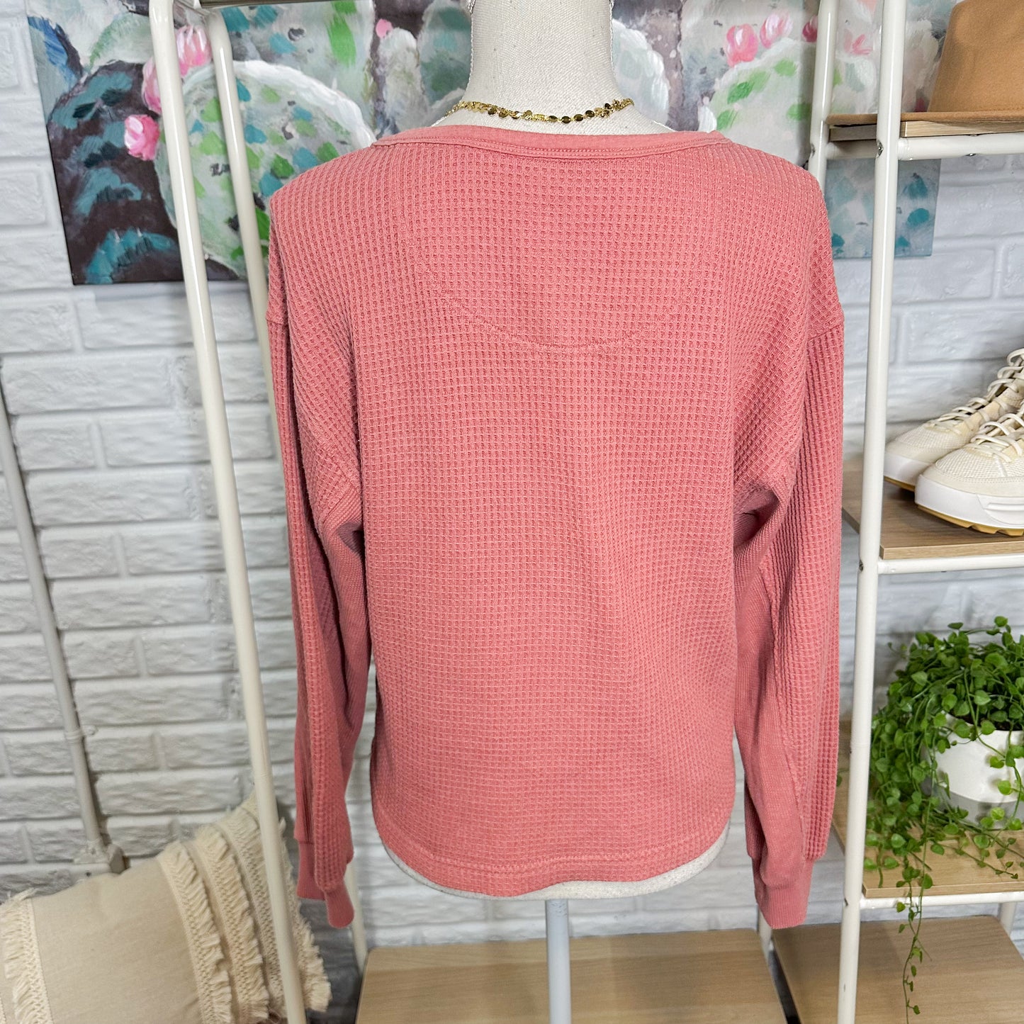 Aerie Mauve Waffle Henley Top (XS)