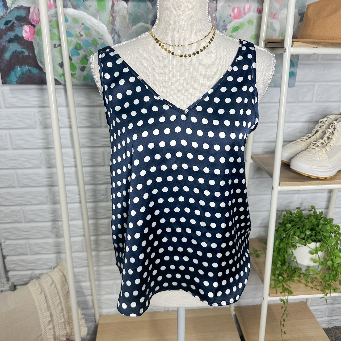 LOFT New Polka Dot Satin Hi-Lo Hem Tank Top (XS)