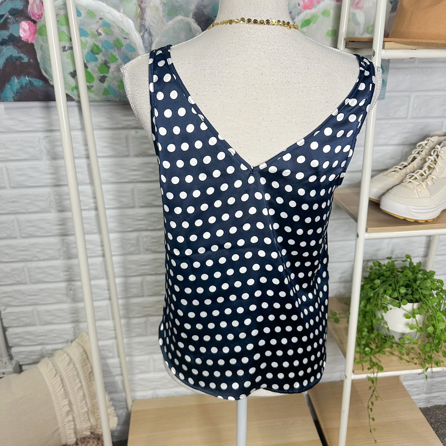 LOFT New Polka Dot Satin Hi-Lo Hem Tank Top (XS)