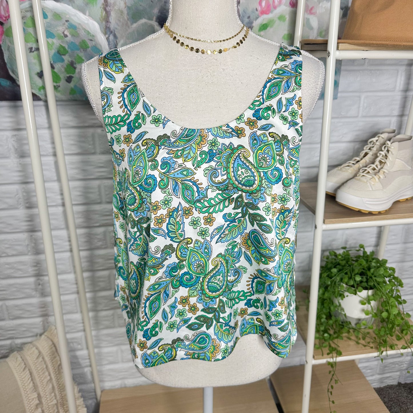 LOFT Paisley Satin Hi-Lo Hem Tank Top (XS)